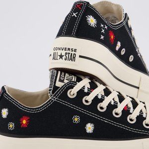 Converse All Star Low Platform Black Natural Ivory Black Embroidered Flo…